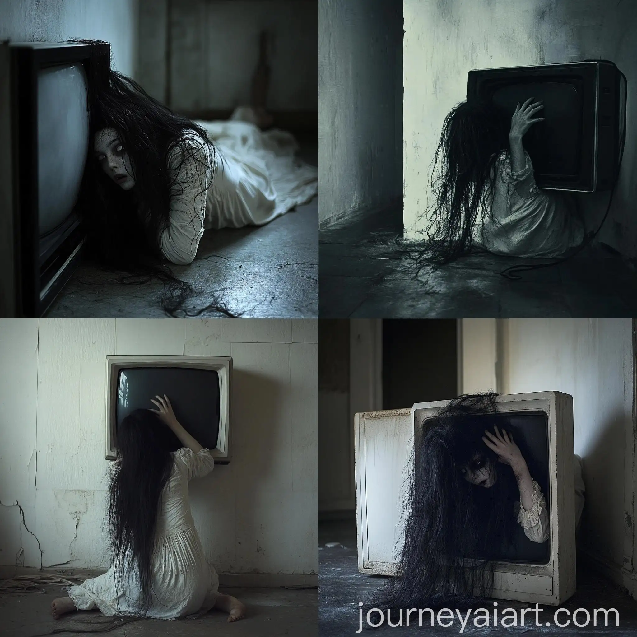 Dark-Room-Horror-Scene-Ghostly-Figure-Emerging-from-TV