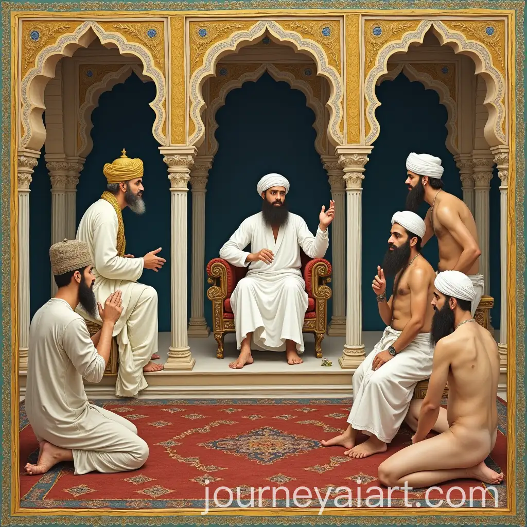 Royal-Court-Scene-with-Religious-Scholars-in-Mughal-Miniature-Painting-Style