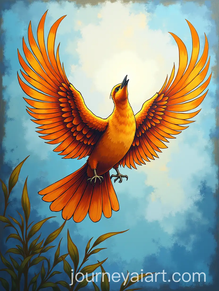 Graceful-Bird-Flying-with-Wide-Open-Wings-for-Serene-Glass-Painting