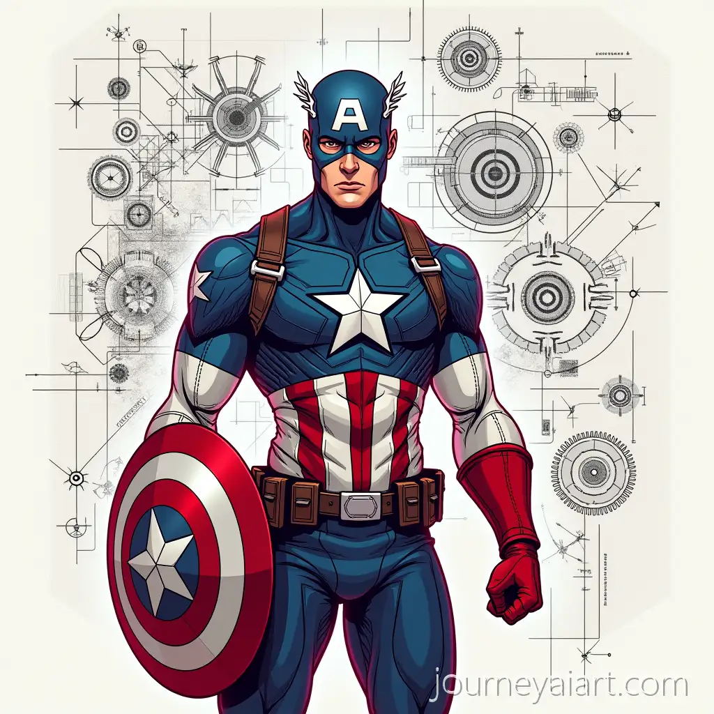 Captain-America-Merged-with-Blueprint-SchematicsCaptain-America-Blueprint-Fusion-in-Dynamic-Pose
