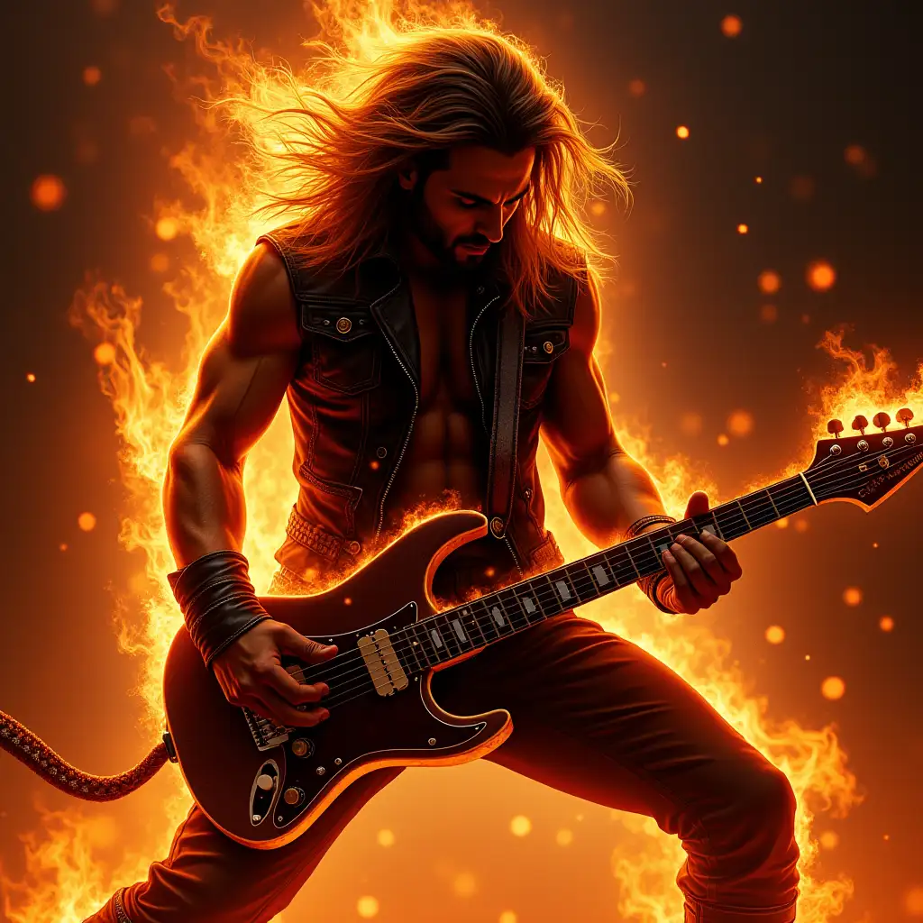 Electric-Guitar-Rocking-Amidst-Fiery-Halloween-Decorations