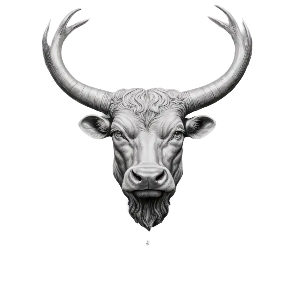 Stunning-Black-and-White-Bulls-Head-PNG-Image-with-Taurus-Zodiac-Elements-for-3D-Art-Applications