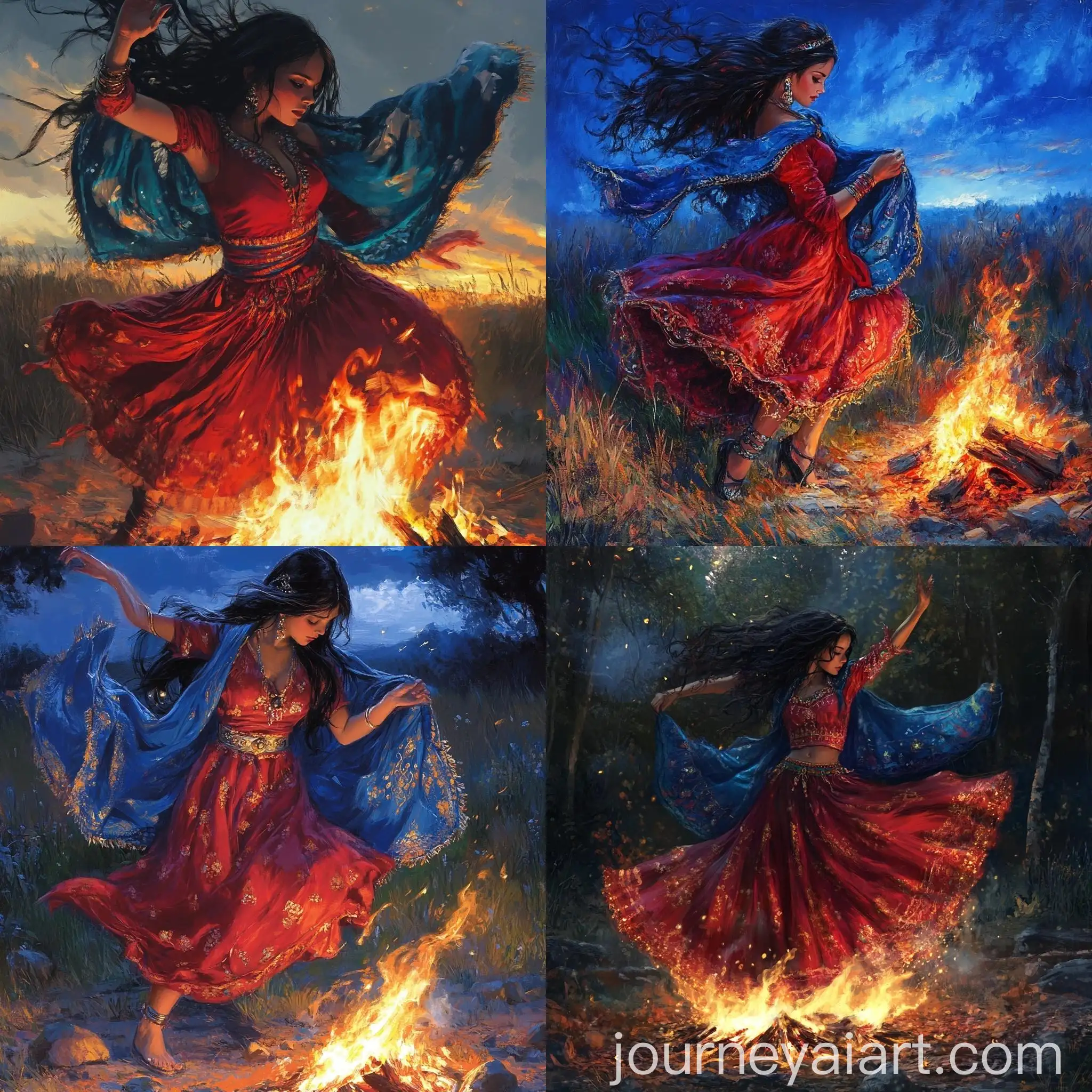 Young-Gypsy-Girl-Dancing-Around-Campfire-at-Dusk