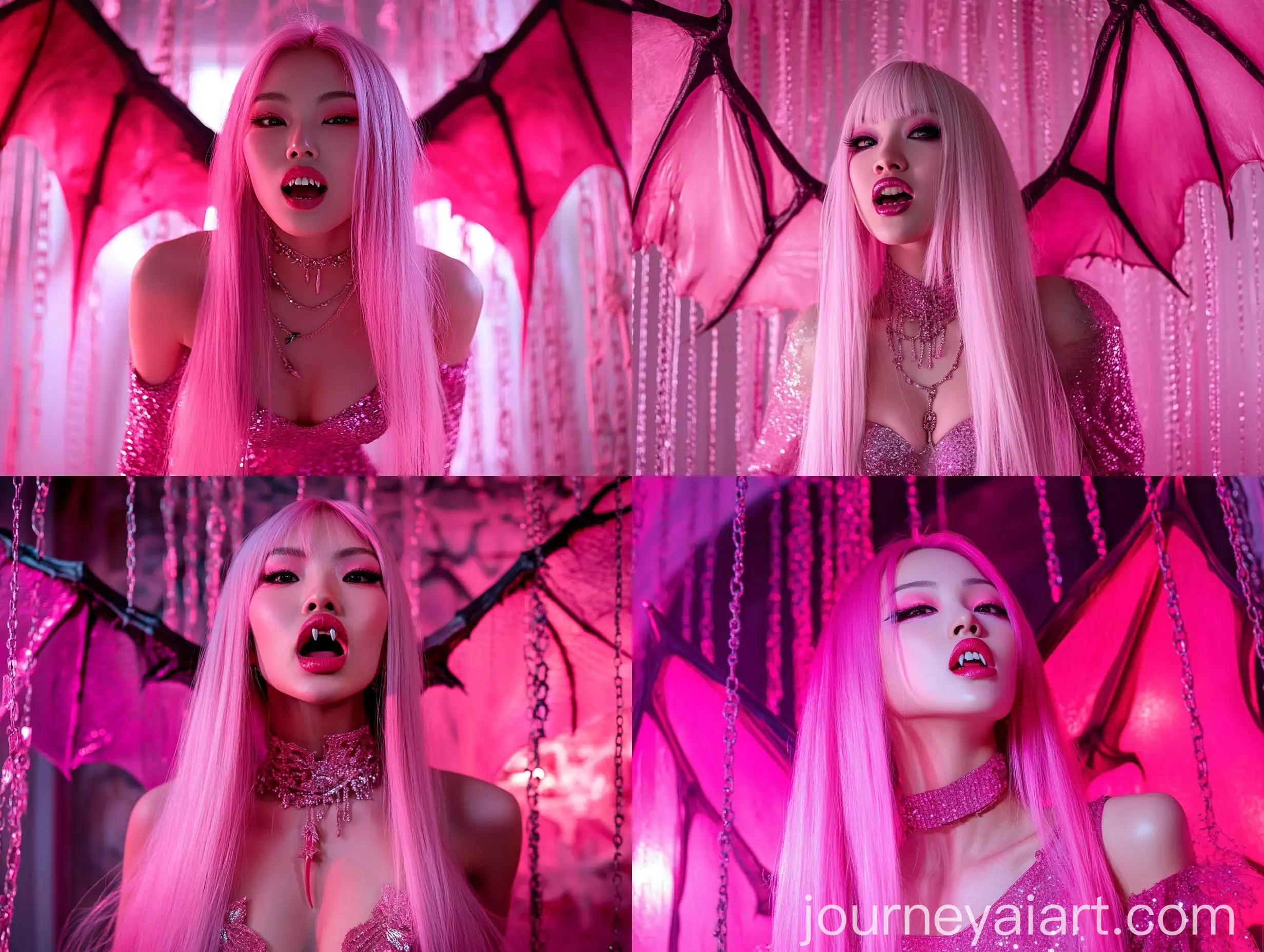 Asian-Woman-with-Pastel-Pink-Hair-and-Vampire-Elements-in-Sparkling-Pink-Attire