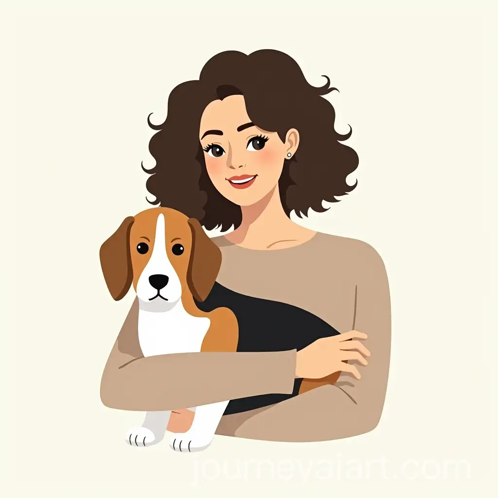 Professional-Dog-Handler-Logo-Featuring-Woman-with-Curly-Hair-and-Beagle-in-Minimalistic-Style