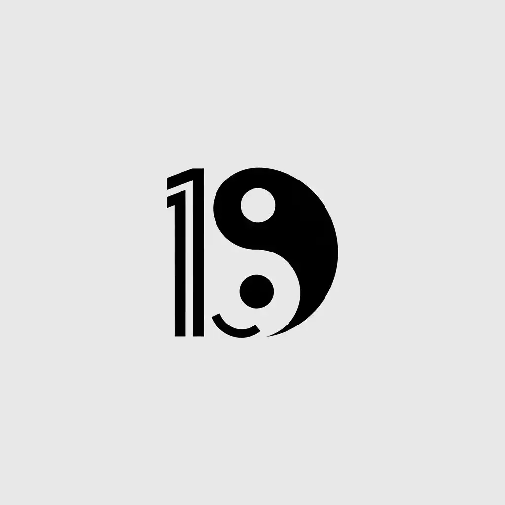 a vector logo design,with the text "19", main symbol:a minimalist logo with a Tai Chi (Yin-Yang) symbol as the central theme, derived from the number ‘19’. while maintaining a simple and elegant style. ,Minimalistic,be used in Entertainment industry,clear background