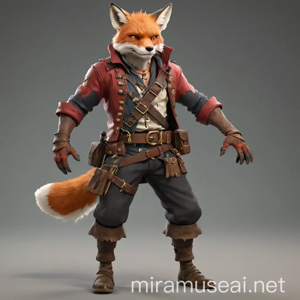 BioTech Humanoid Red Fox Pirate in 3D Model