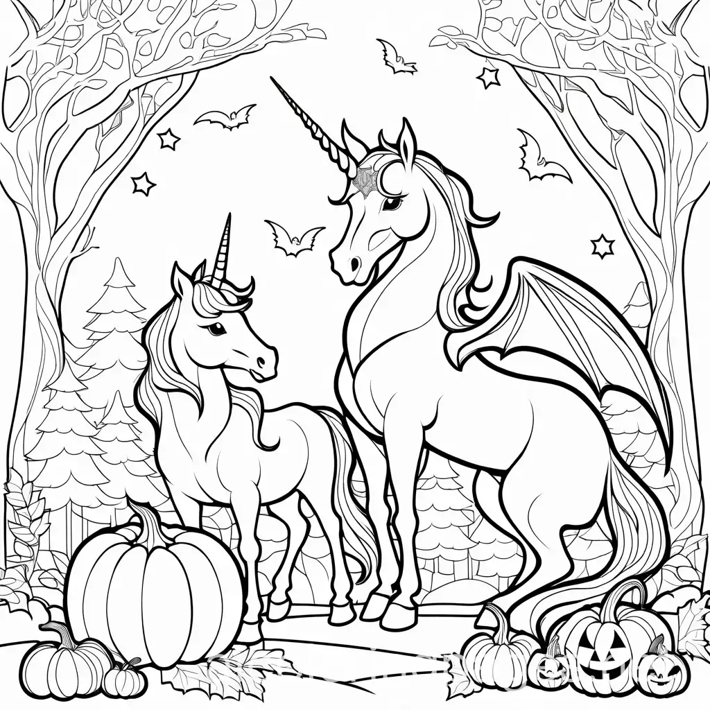 Dragon-and-Unicorn-Sharing-Halloween-Treats-in-Whimsical-Forest