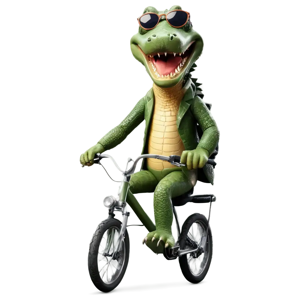 Caricature of a crocodile wearing sunglasses riding a chopper