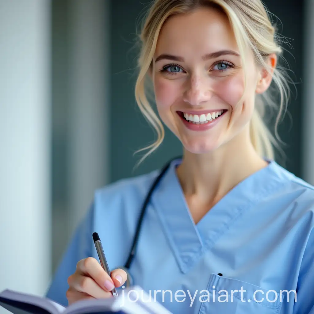 Veterinary-Medicine-Student-in-Scrubs-Checking-Planner-with-a-Smile