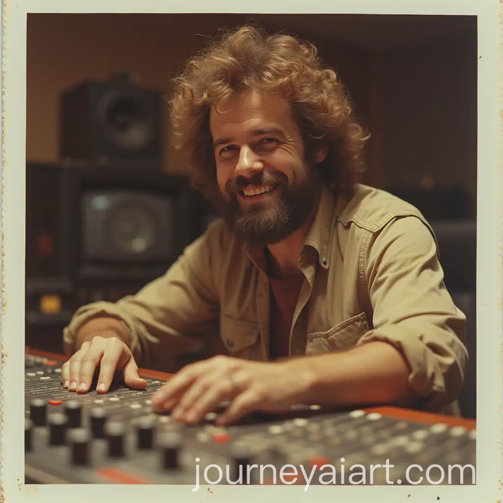 1970s-Polaroid-of-a-White-Man-with-Brown-Beard-and-Fluffy-Afro-at-Music-Recording-Studio