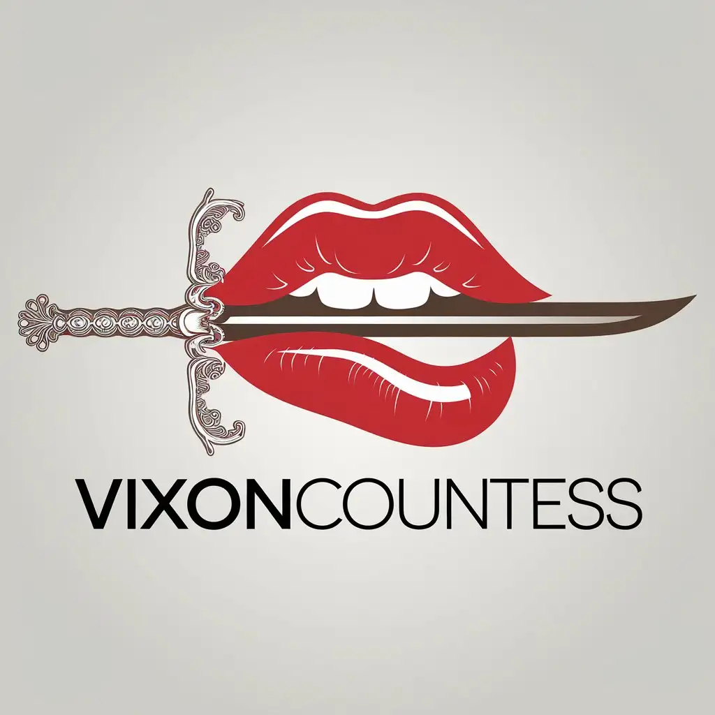 LOGO Design for VixonCountess Vector Art with Red Lips and Decorative Sword Theme