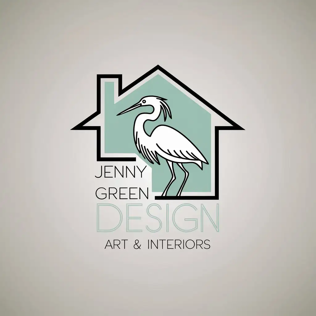 LOGO Design for Jenny Green Design Elegant Black and Mint Green with Egret and Home Outline