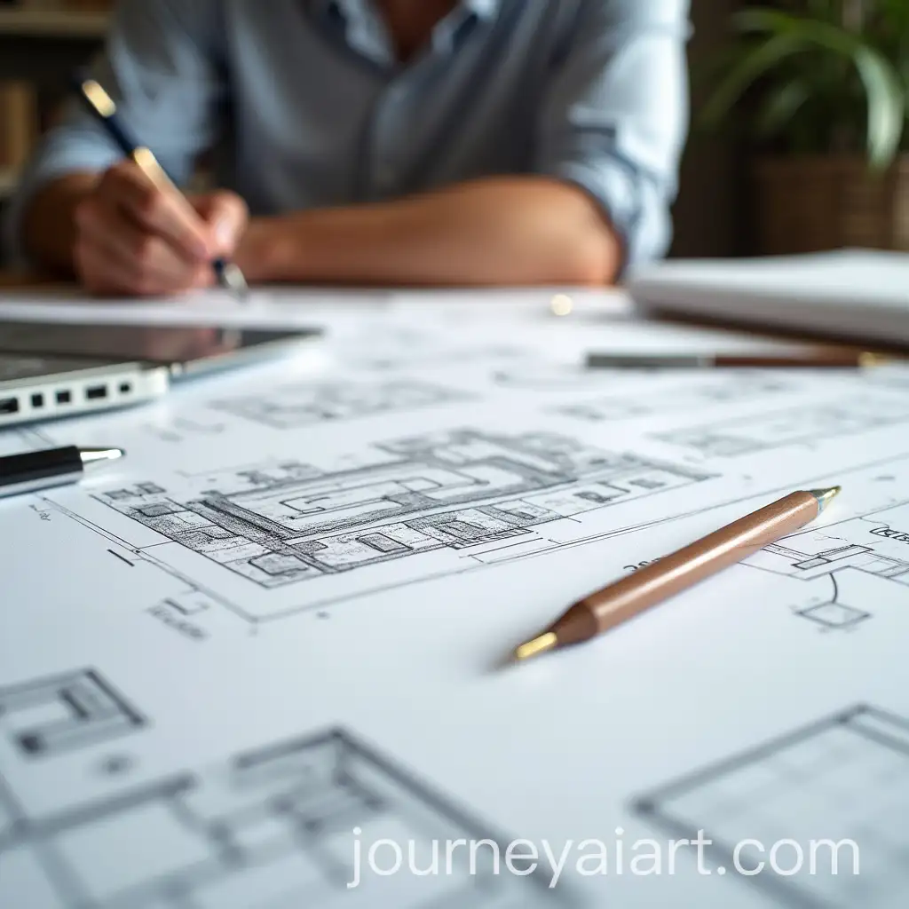 CloseUp-of-an-Architects-Desk-with-Working-Drawings