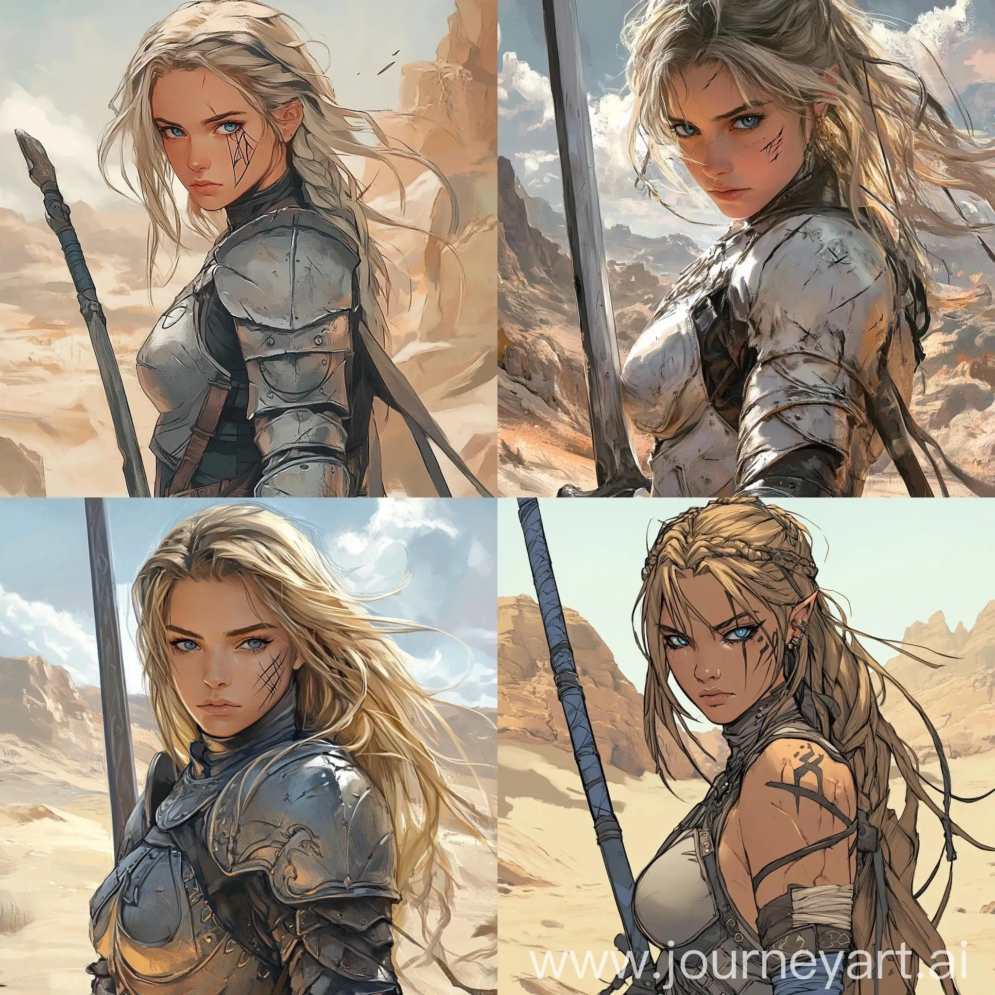 Paladin-Girl-in-Desert-Mountains-Fantasy-Art