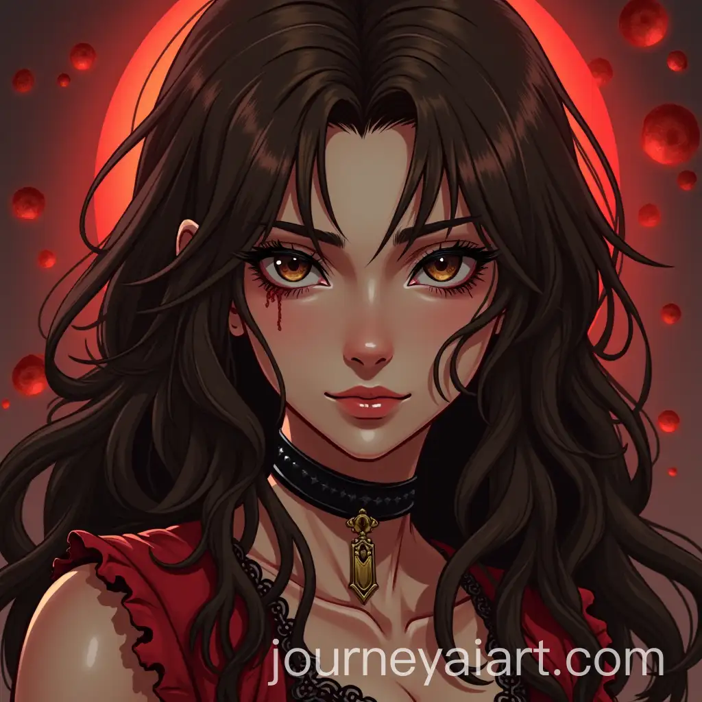 Young-Woman-with-Brown-Hair-andAI-Image-Prompt-Expansion-Eyes-in-Castlevania-Style
