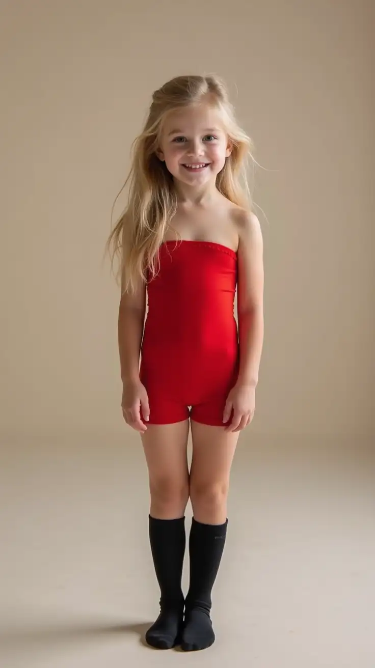 Happy-Blonde-Girl-in-Red-Dress-Doing-Gymnastics