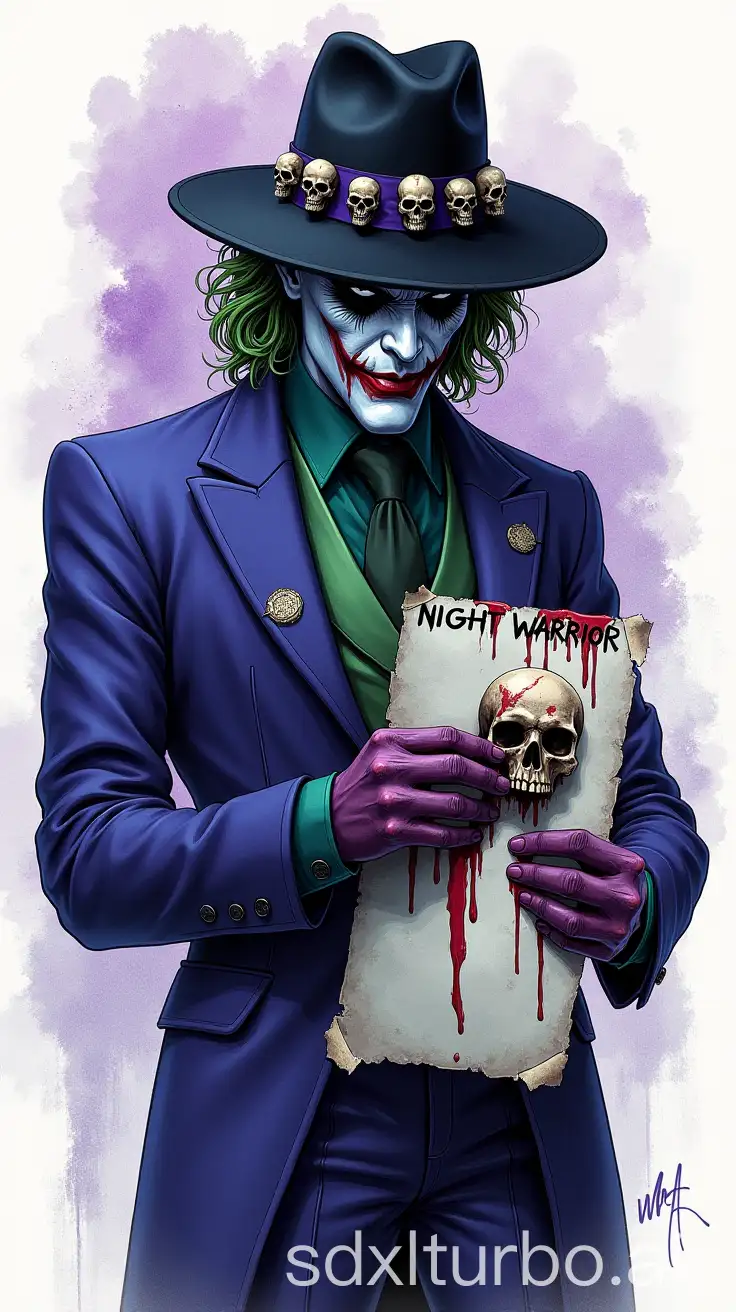 Joker-Character-as-Night-Warrior-in-Dramatic-Watercolor