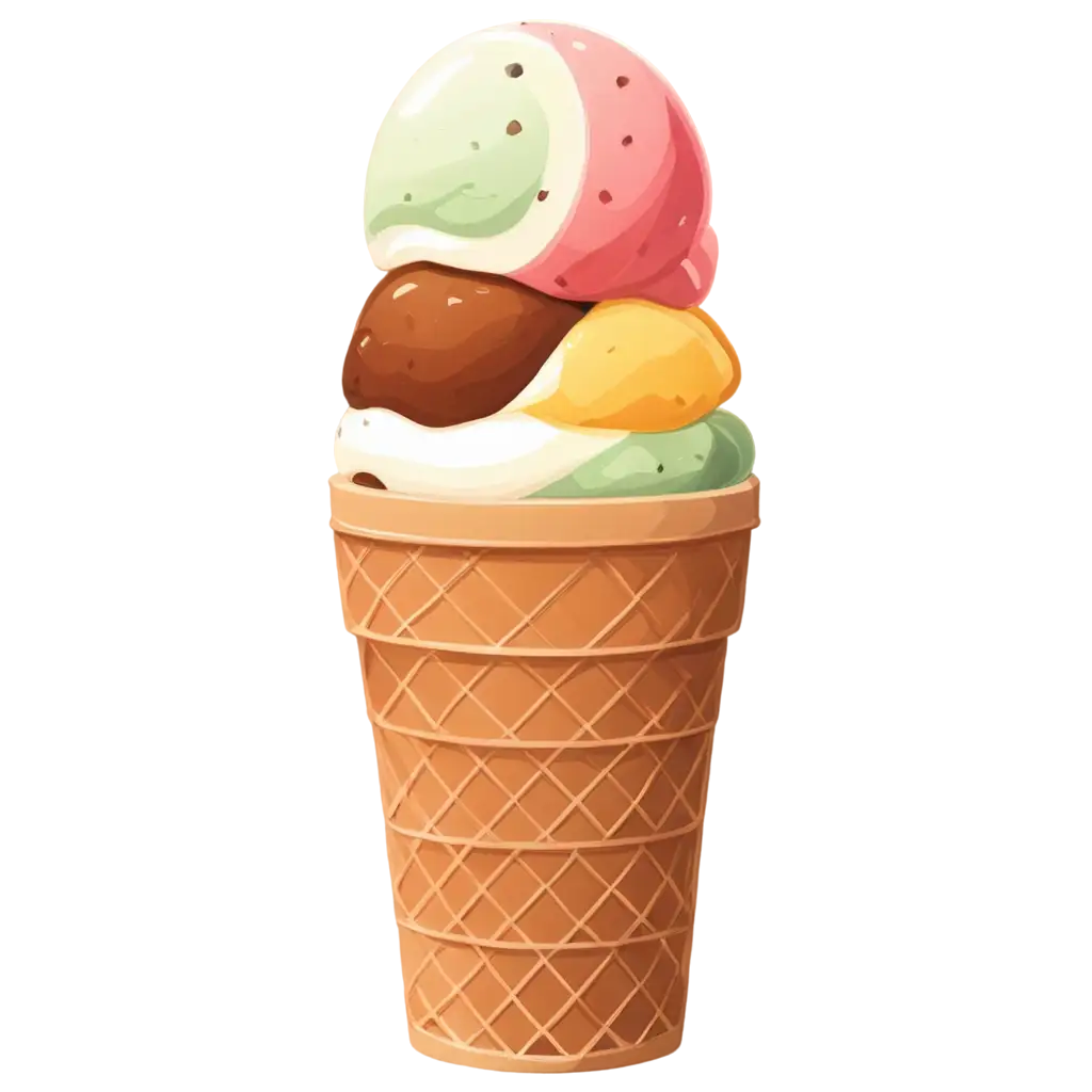 a retro style illustration of a ice cream cup with different flavours ice cream in it