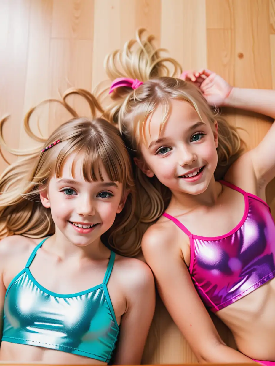 Twin-Girls-in-Swimwear-Posing-Playfully-in-Dance-Studio