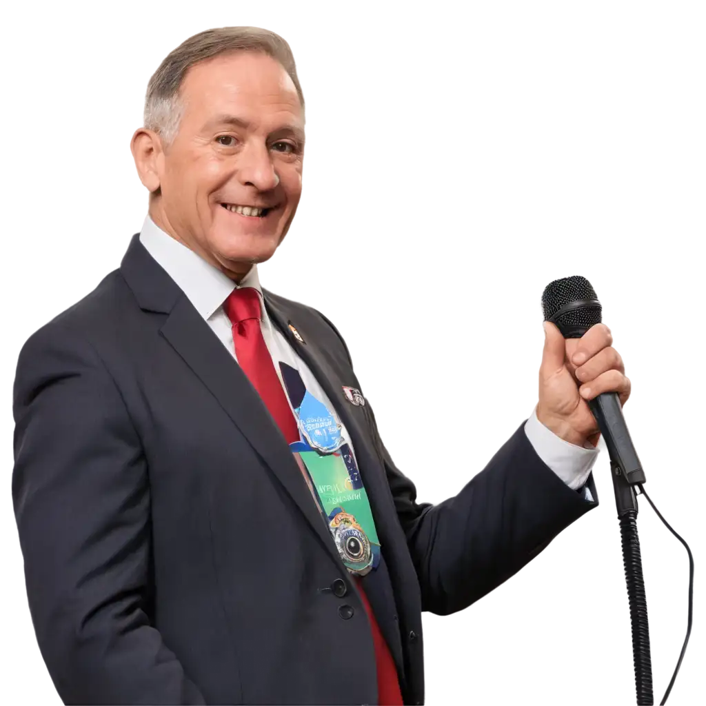 Professional-Conference-Speaker-in-Suit-and-Tie-PNG-with-Badge-and-Microphone-for-Business-Use