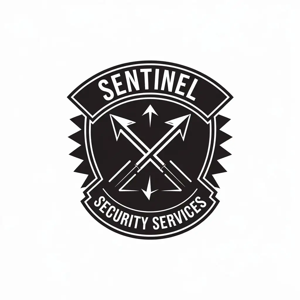 LOGO Design for Sentinel Security Services Tactical Arrows Badge in All Black for Entertainment Industry