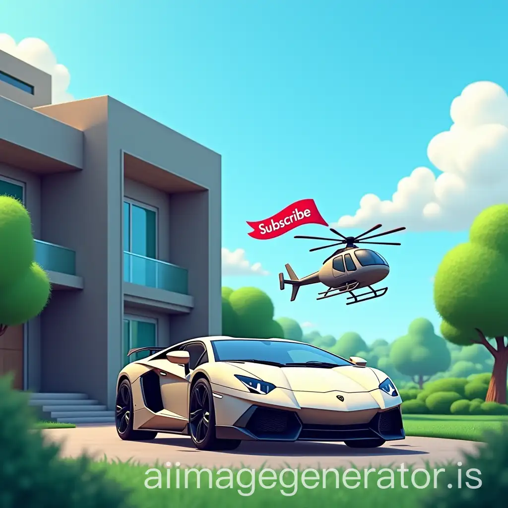 RobloxThemed-YouTube-Banner-with-Mansion-Lamborghini-and-Helicopter