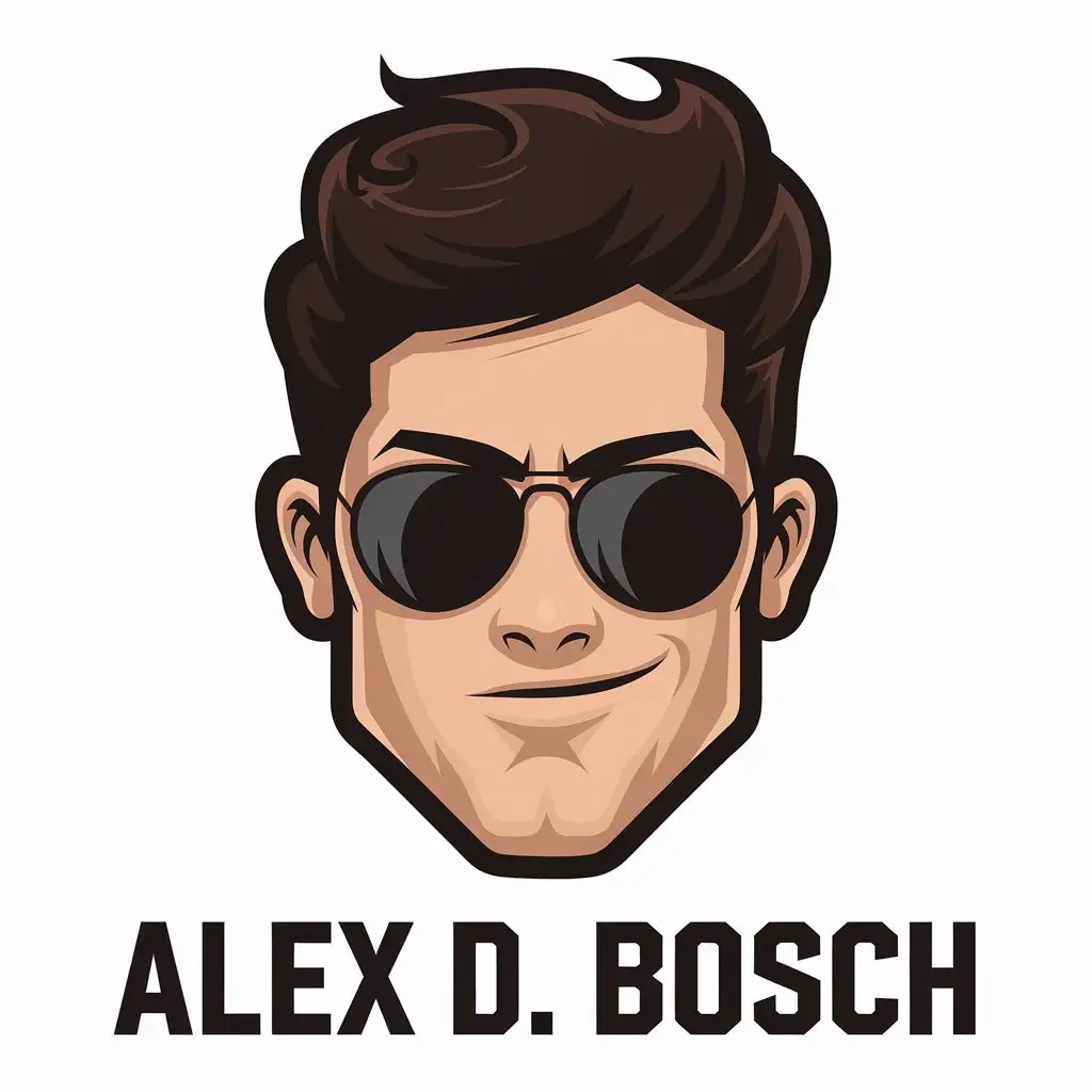 LOGO-Design-for-Alex-D-Bosch-Head-with-Dark-Brown-Hair-Smirk-and-Black-Sunglasses