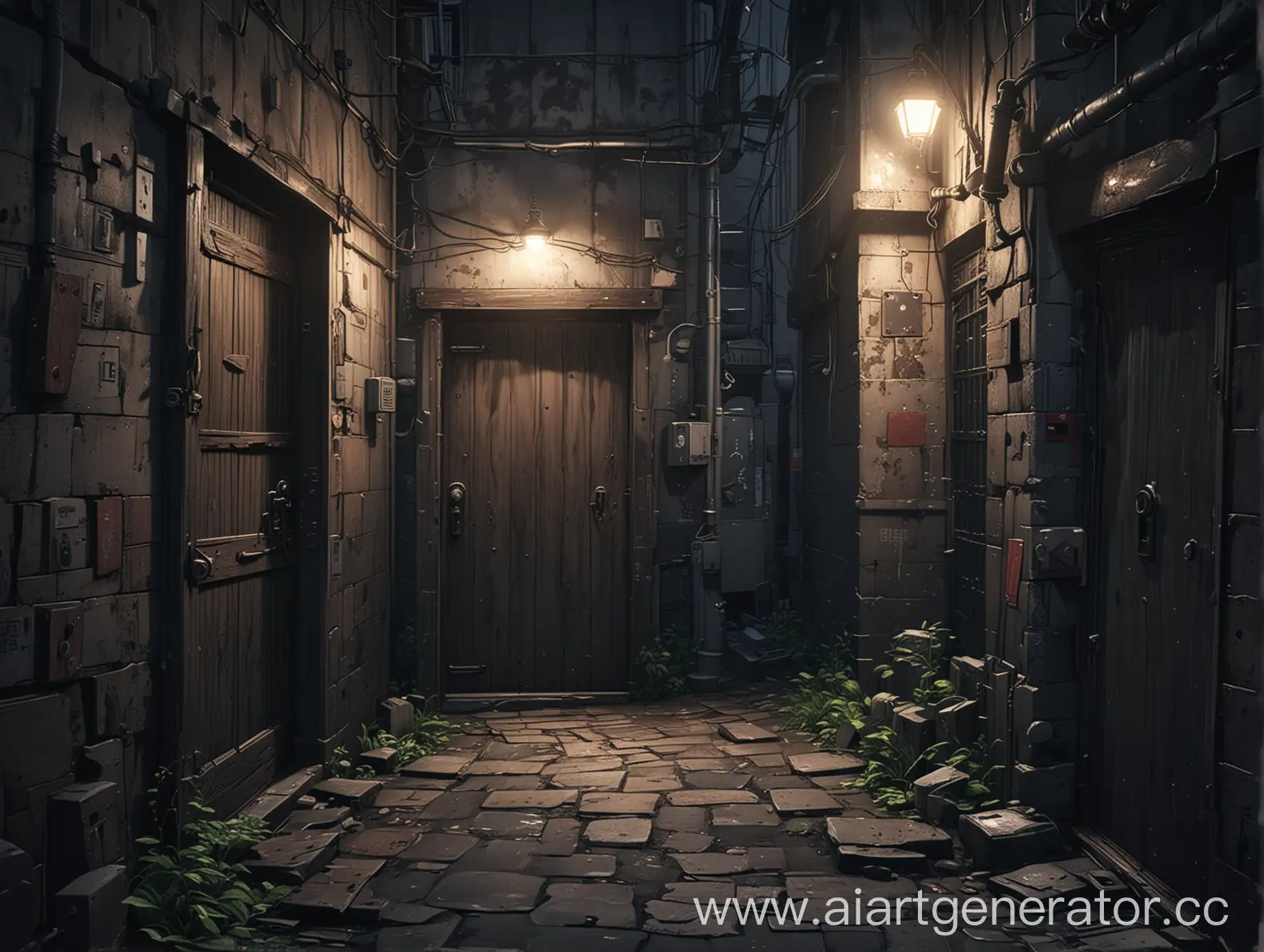 Dark-Style-Anime-Alley-with-City-Impasse-and-Door