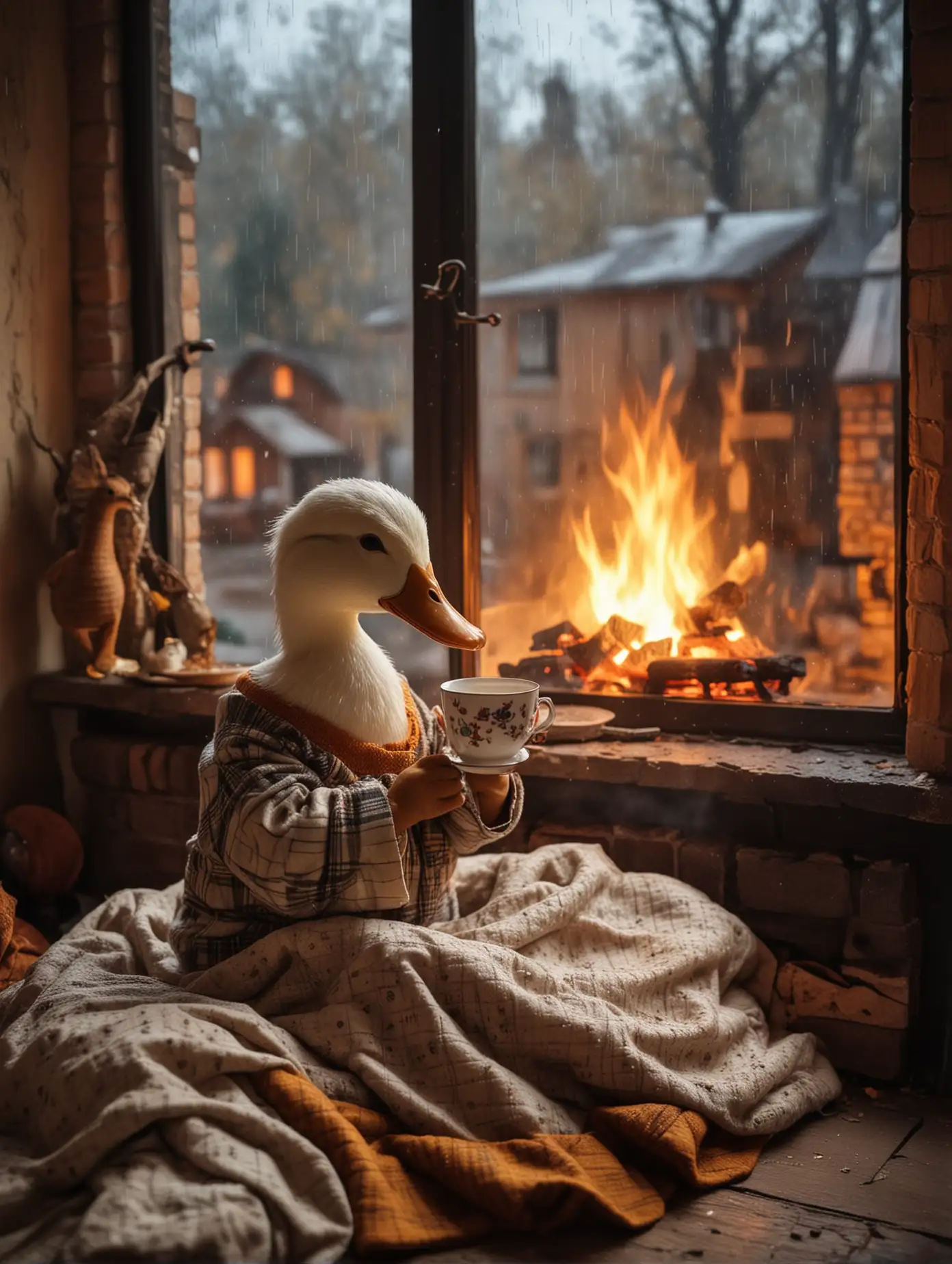 Cozy-Autumn-Duck-Girl-by-the-Fireplace