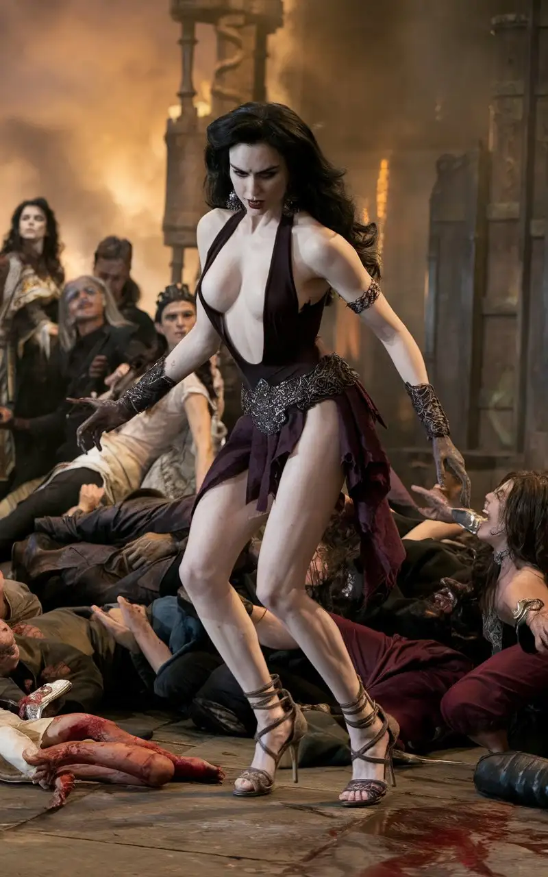 Nicole-Kidman-as-Evil-Goddess-Kali-in-Dark-Fantasy-Scene-with-High-Heels-and-Dead-Pile