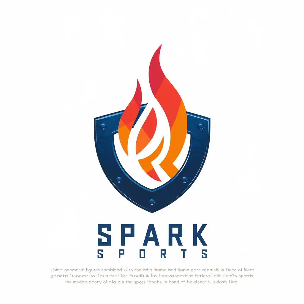 LOGO Design for Spark Sports Geometric Flames Shield with Deep Blue Metal Frame