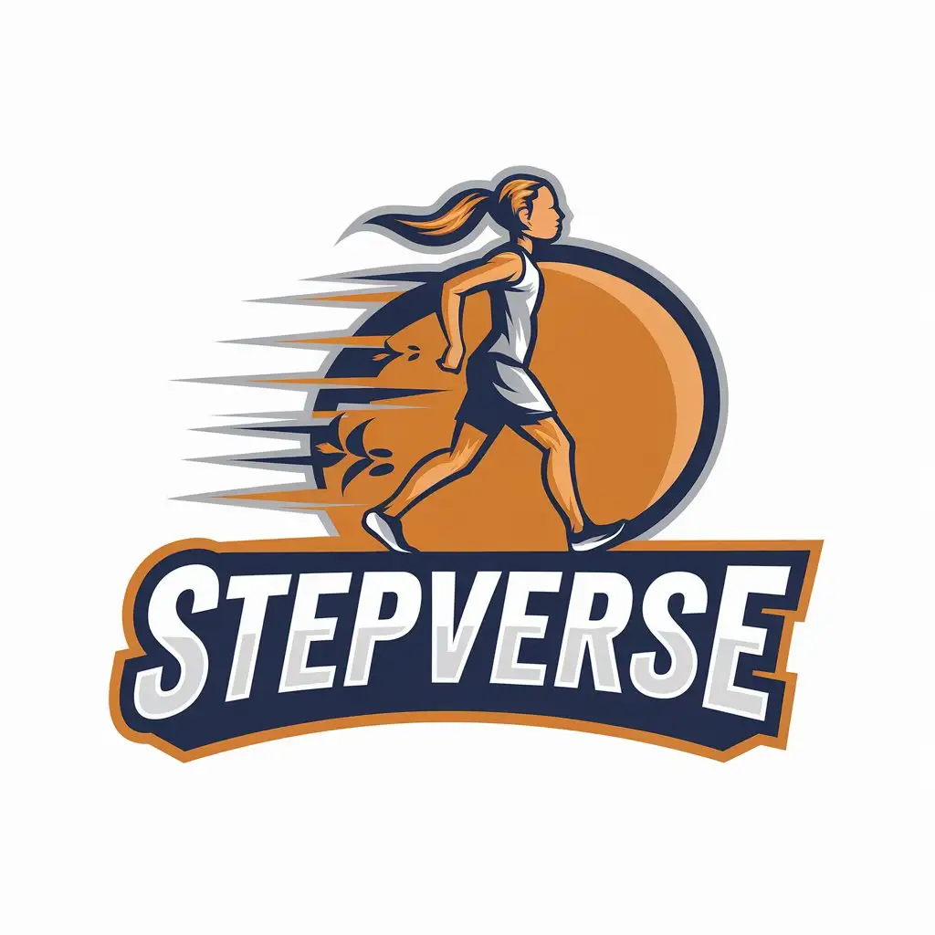 LOGO Design for Stepverse Vector Girl Walking Fast for Sports Fitness Industry