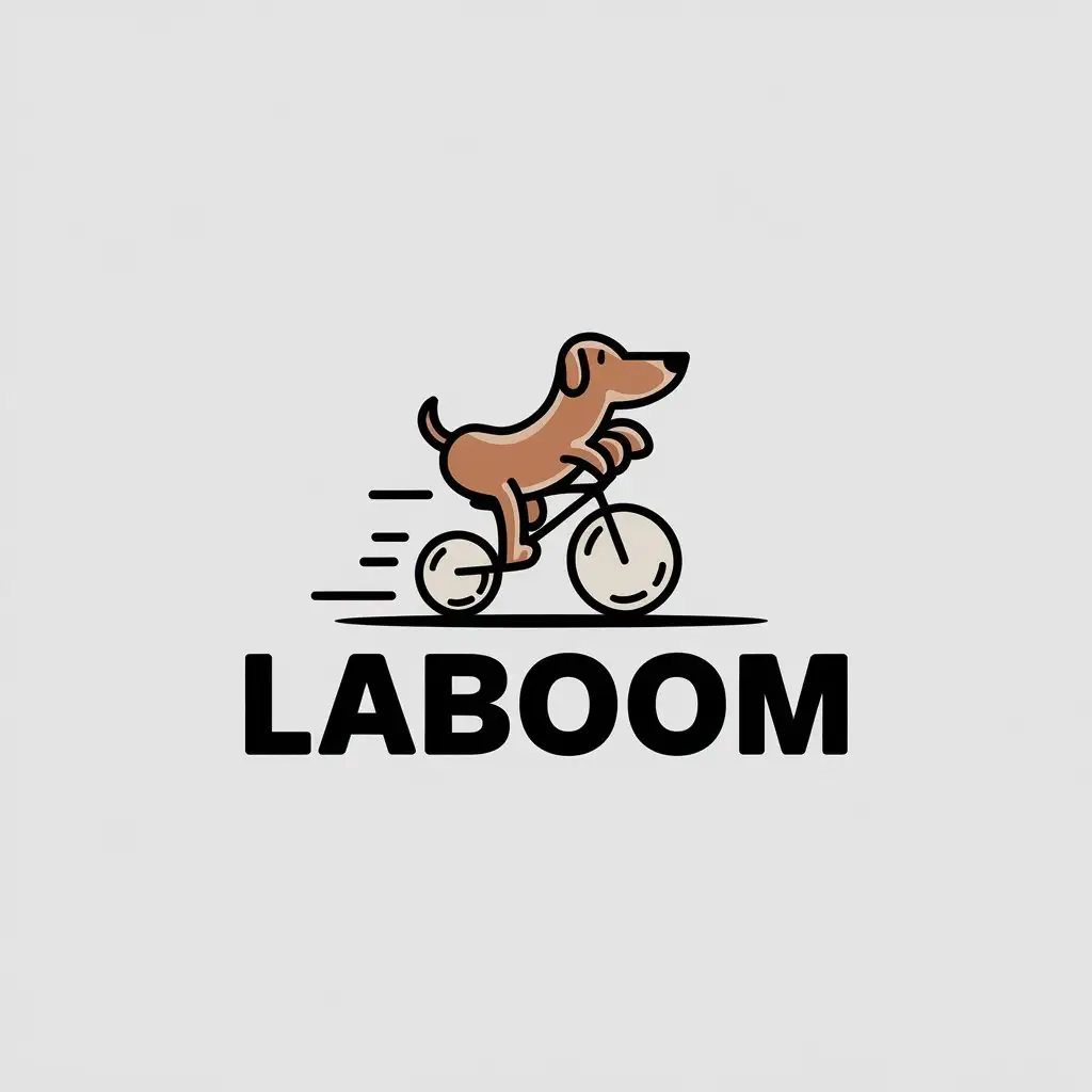 a vector logo design,with the text "Laboom", main symbol:sausage dog riding a bicycle,Minimalistic,clear background