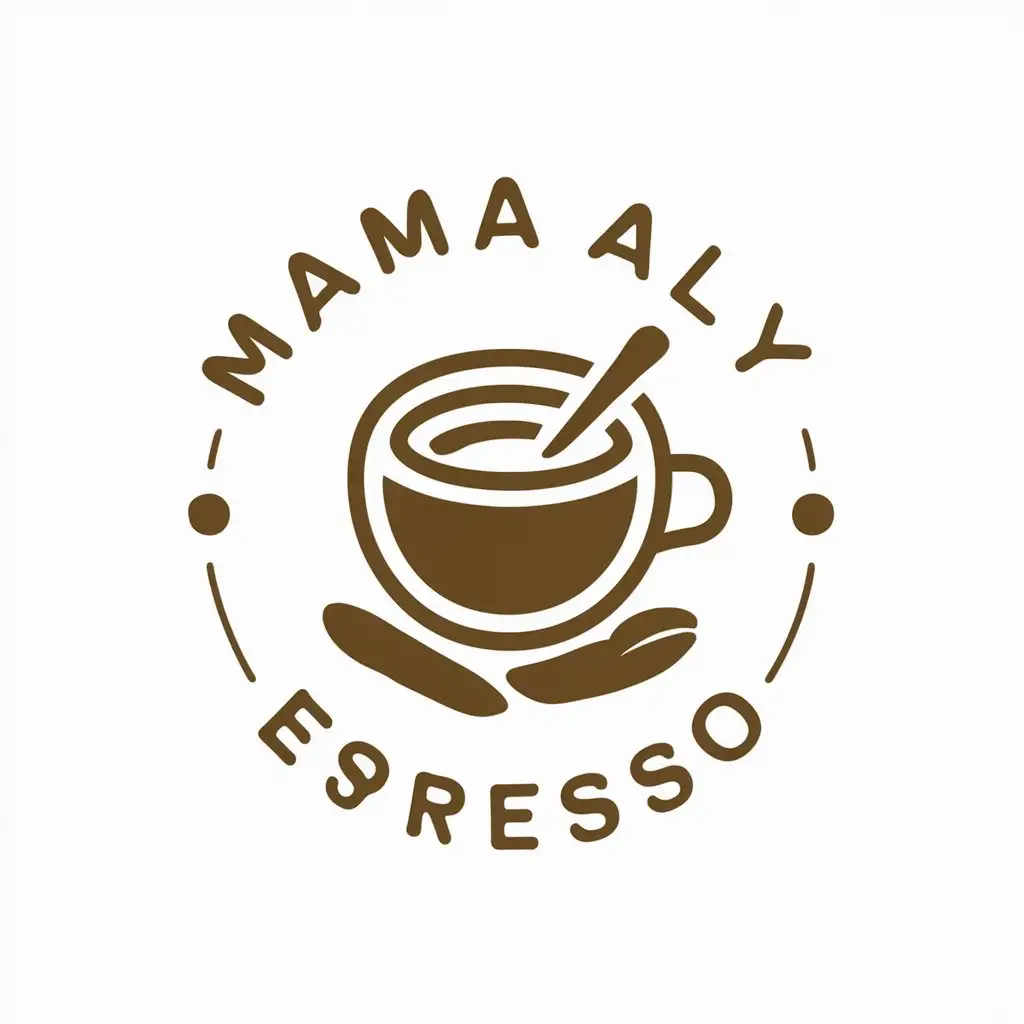 LOGO Design for Mama Ally Espresso Coffee Cup with Spoon and Beans in Vector Style