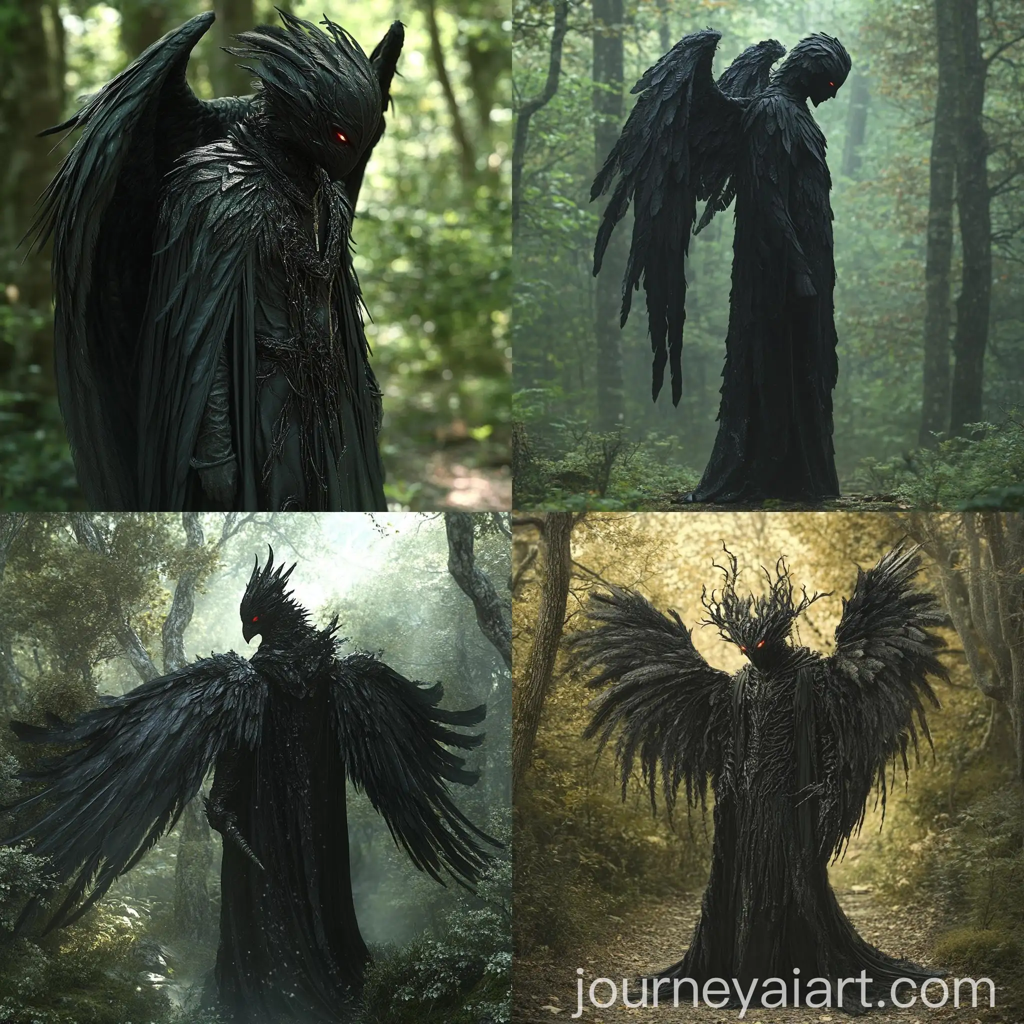 Mystical-Forest-Angel-Creature-with-Black-Wings-and-Feather-Headdress