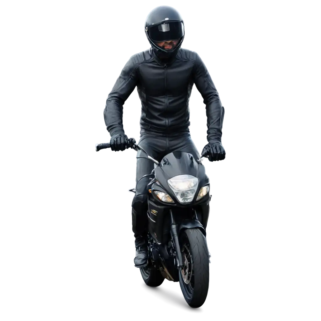 Dynamic-Rider-Pose-PNG-Black-Leather-Outfit-and-Helmet-with-Invisible-Motorcycle-Handlebar