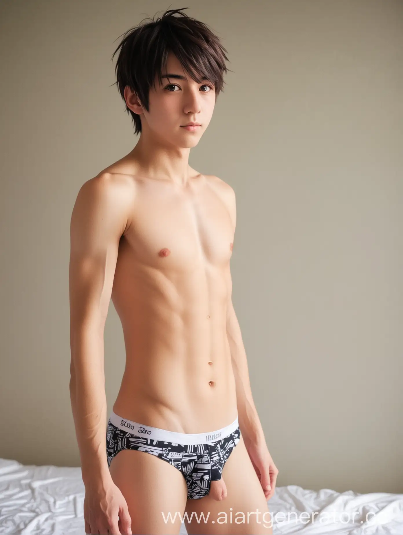 Anime-Boy-in-Underwear-Posing-in-a-Bedroom