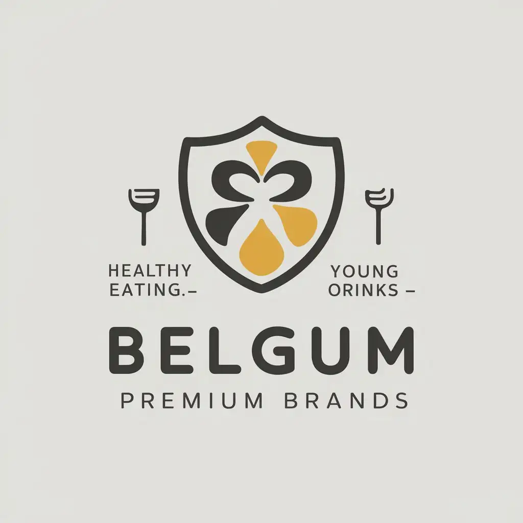 a vector logo design,with the text "BELGIUM PREMIUM BRANDS", main symbol:logo about healthy eating, young urban drinks and children's sports animation. of Belgian origin,Moderate,clear background