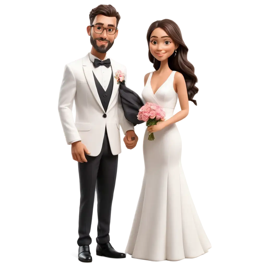 Catholic-Wedding-Caricature-PNG-Groom-in-White-Tuxedo-and-Bride-in-White-Bridal-Gown