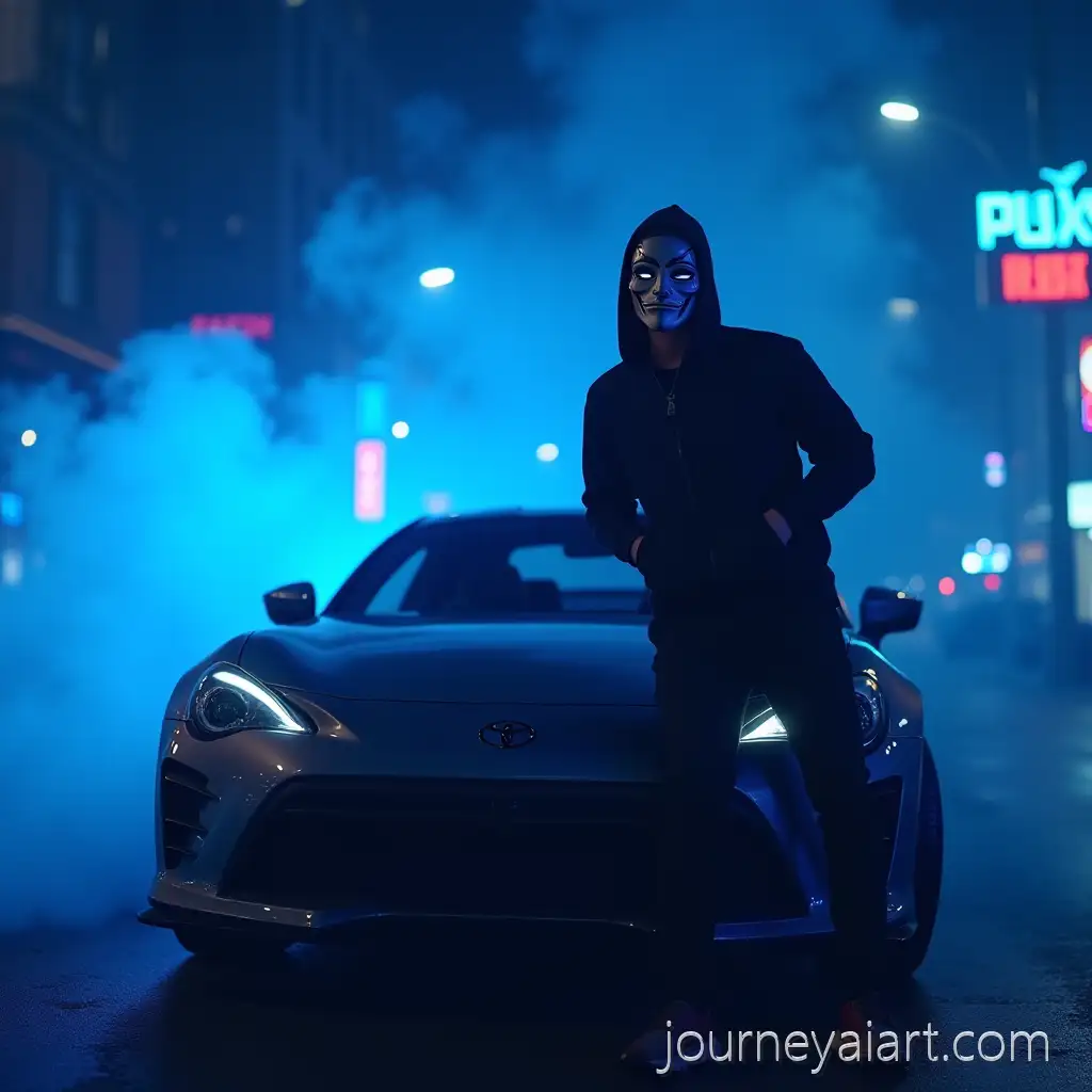 Masked-Man-in-PhonkPhonk-boy-aesthetic-image-Boy-Aesthetic-Leaning-on-Sports-Car-Under-Neon-Lights