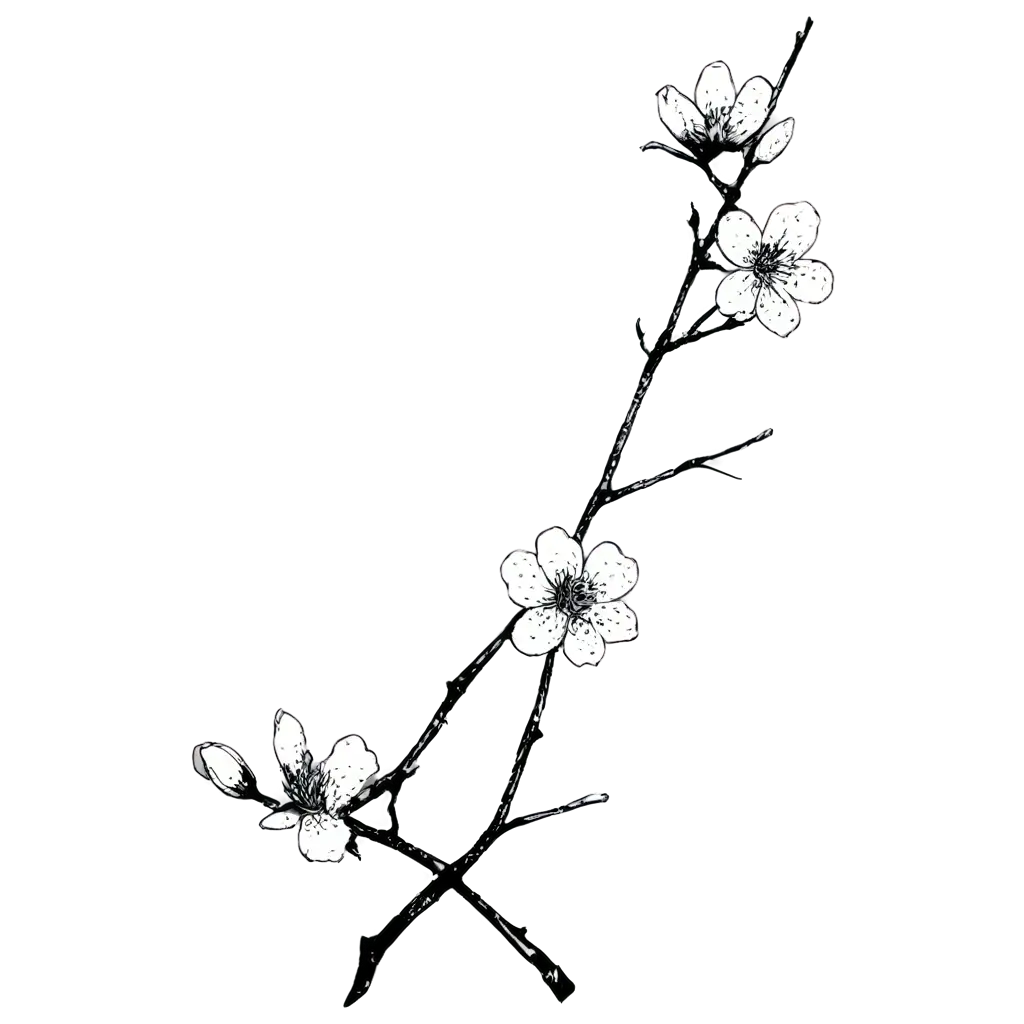 Black-and-White-Cherry-Blossom-Branch-PNG-HighQuality-Transparent-Image-for-Versatile-Use