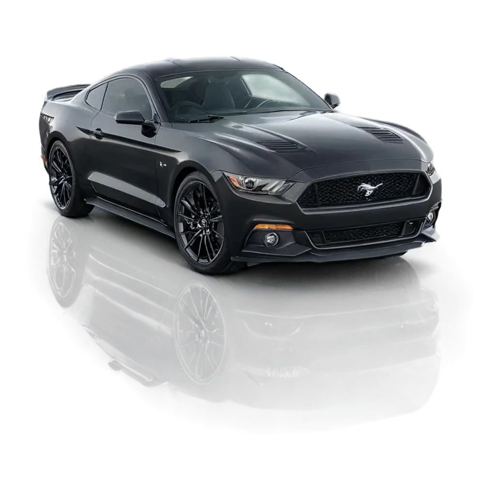 a mustang with black color and reflection but reflection should be low in opacity