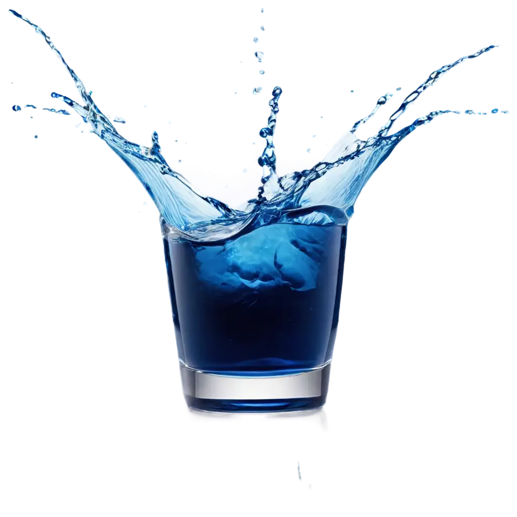 glass (tumbler) full of mild dark blue color water and its splashing upwards