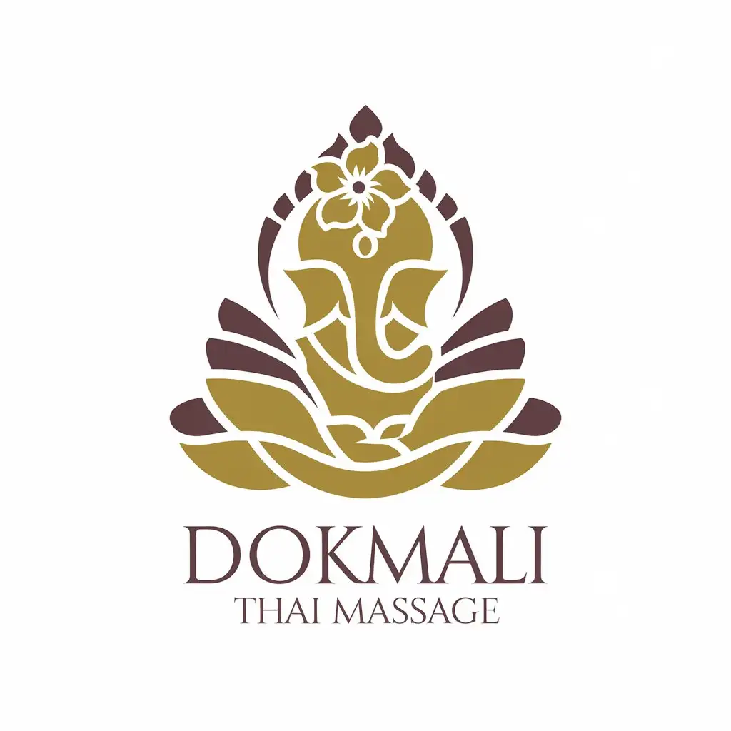 LOGO Design for Dokmali Thai Massage Jasmine Ganesha and Massage Symbol with Golden and Brown Colors