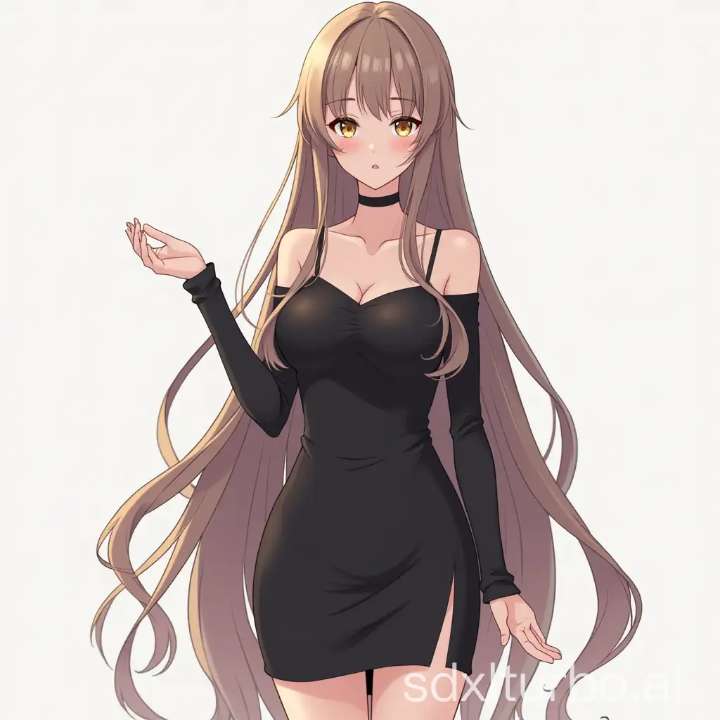 Elegant-Anime-Girl-in-Black-Dress-with-Long-Hair-Standing-Pose-References