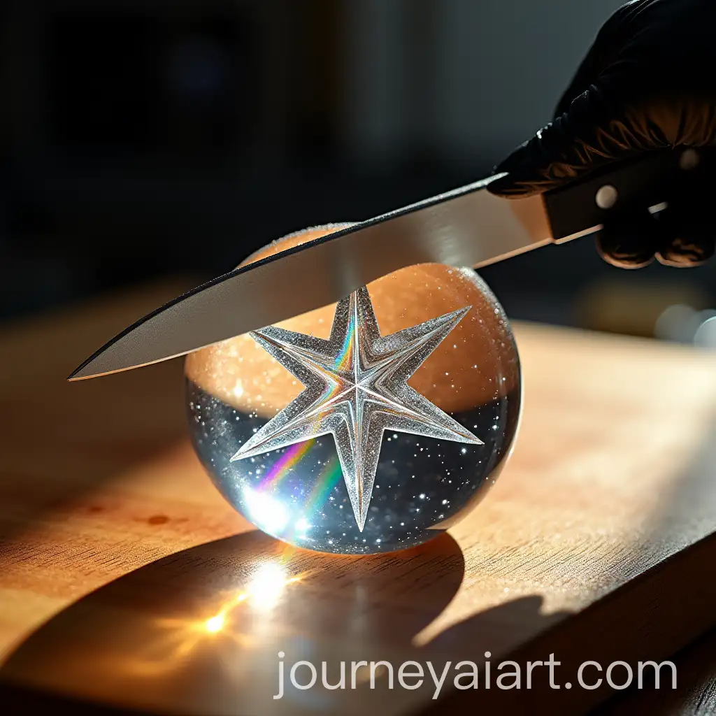 Macro-Shot-of-Silver-Glass-Star-Wars-Sternenzerstrer-on-Wooden-Cutting-Board