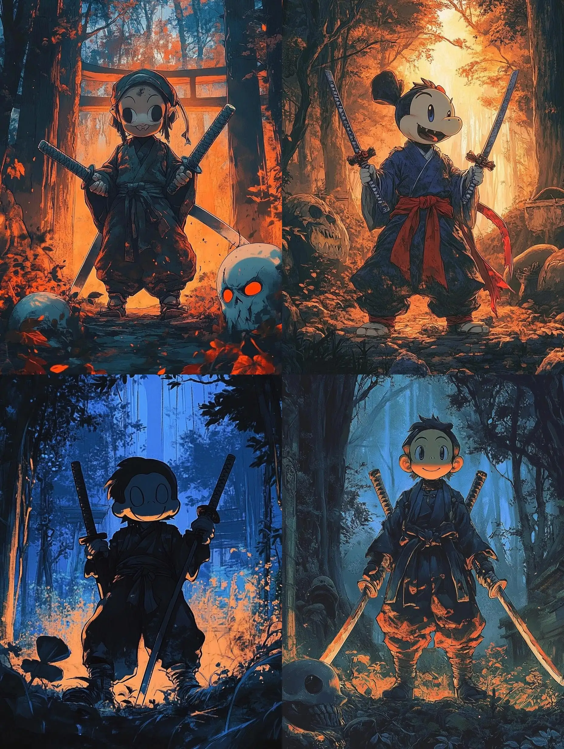 Gothic-Yoshi-from-Mario-with-Katanas-in-a-Forest-Setting