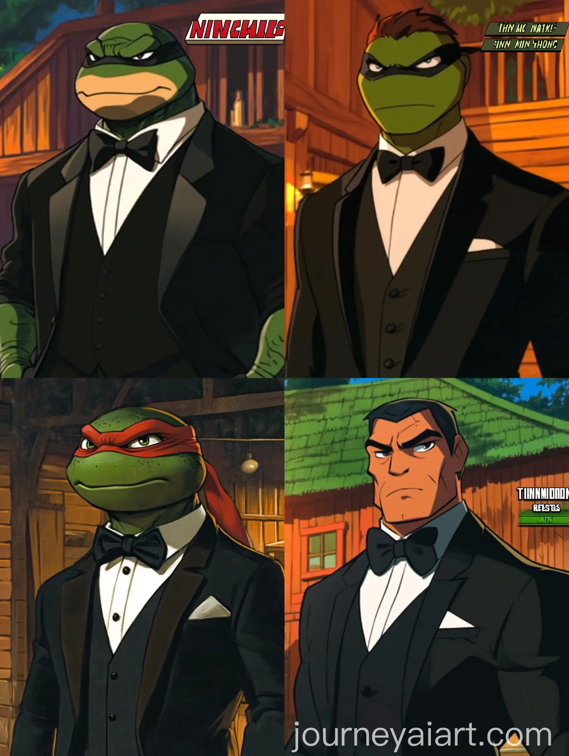 Serious-Adult-Raphael-in-Black-Tuxedo-at-Large-Wooden-House