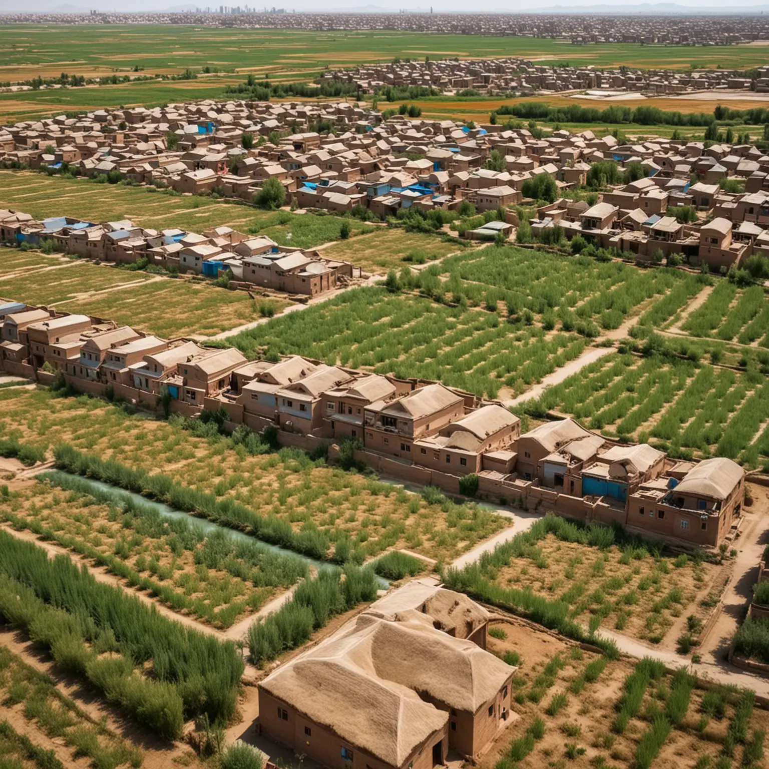 Xinjiang-Oasis-Cotton-and-Wheat-Fields-with-Traditional-Kashgar-Houses